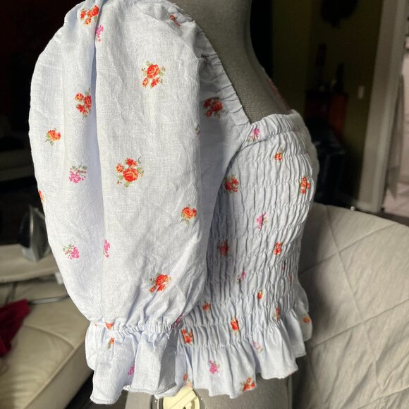 Altare'd State Linen Blend Puff Sleeve Smock Crop Top - Picture 2 of 6